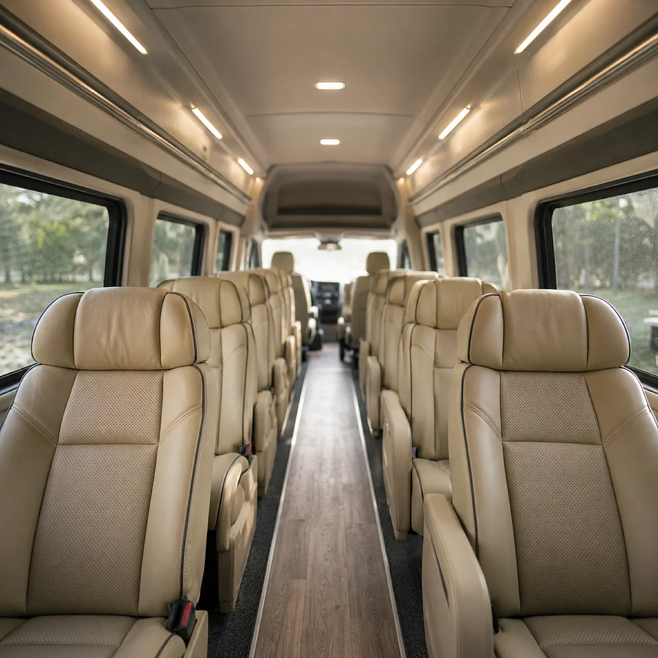 The cabin aisle seen from standing height